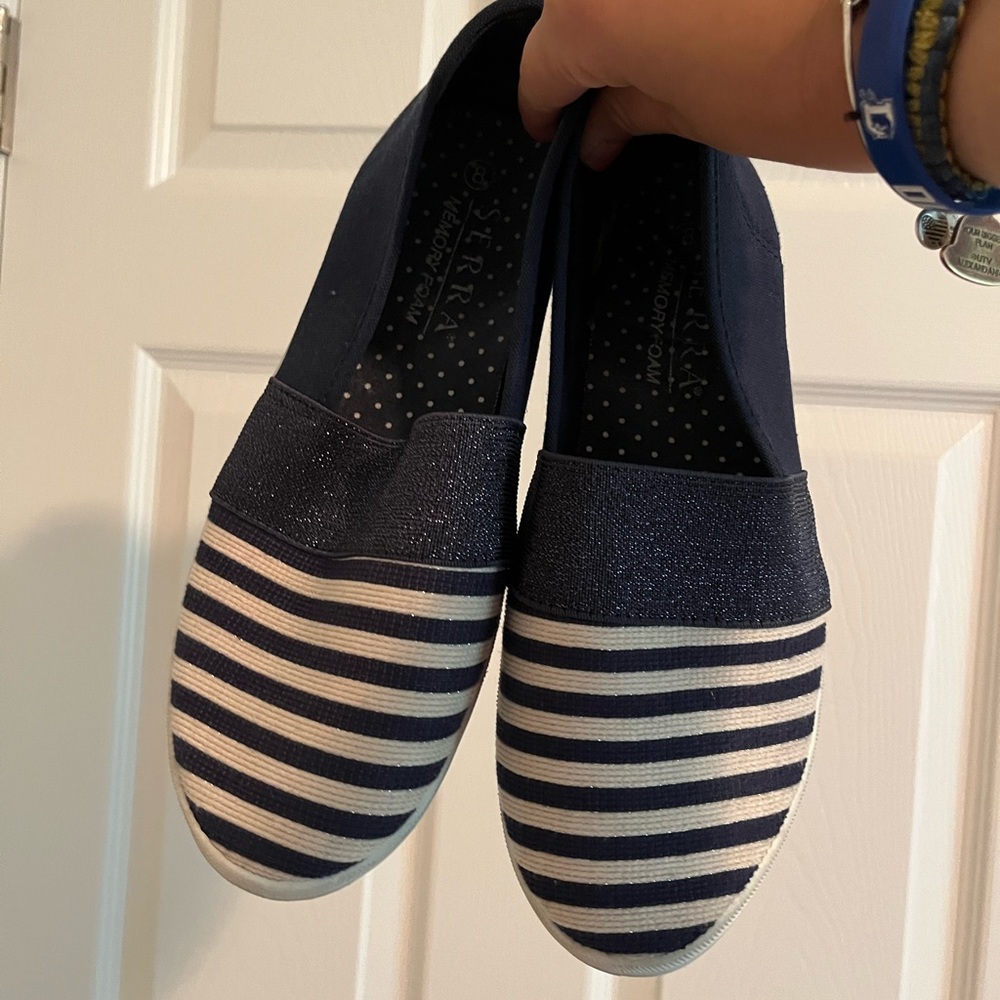Serra Memory Foam Navy Blue & White Glitter Flats